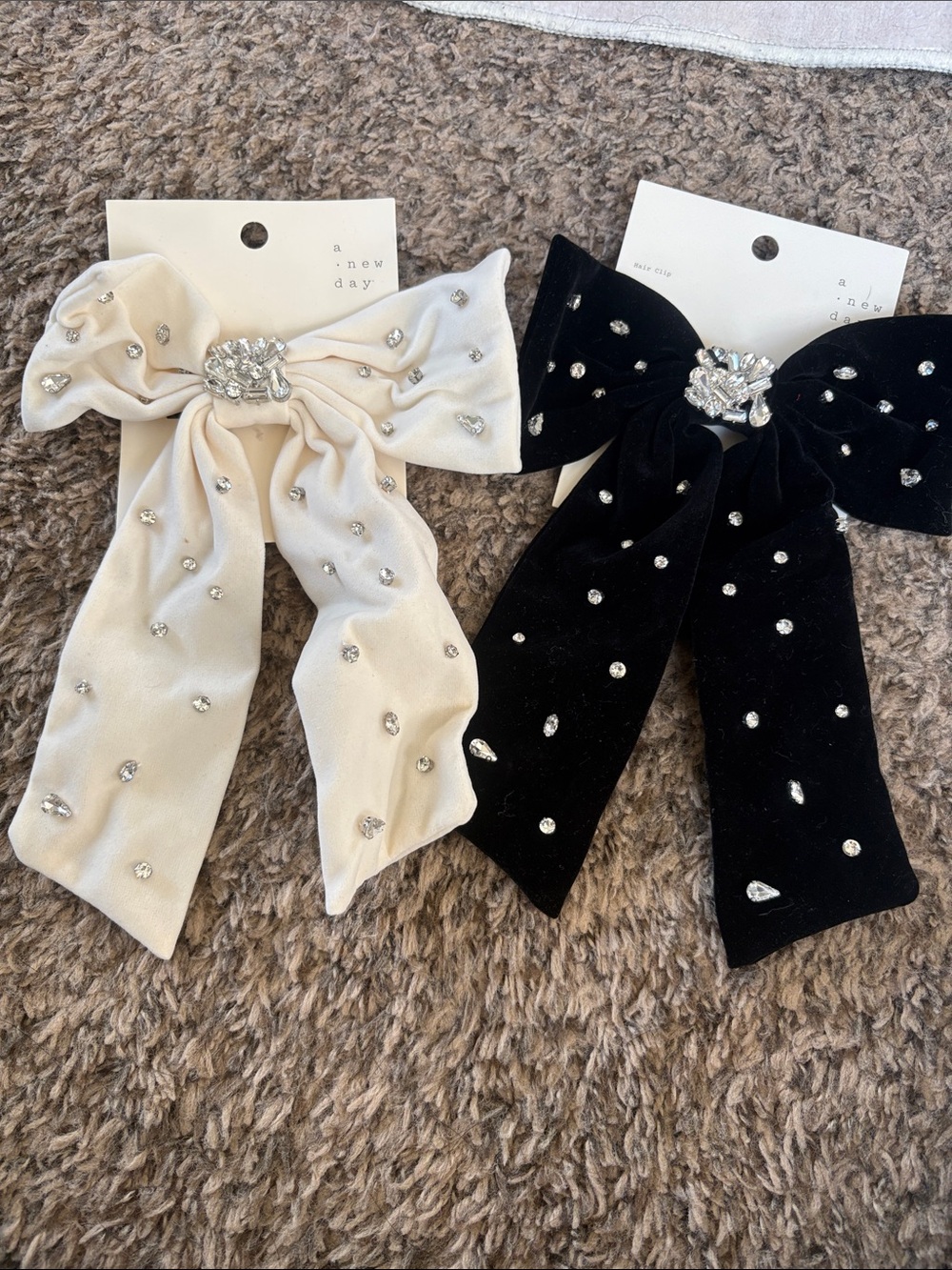 a new day black and white Crystal Bow Hair Clips